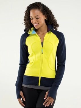 lululemon athletica Neon Yellow and Navy Zip-Up Hoodie size 6